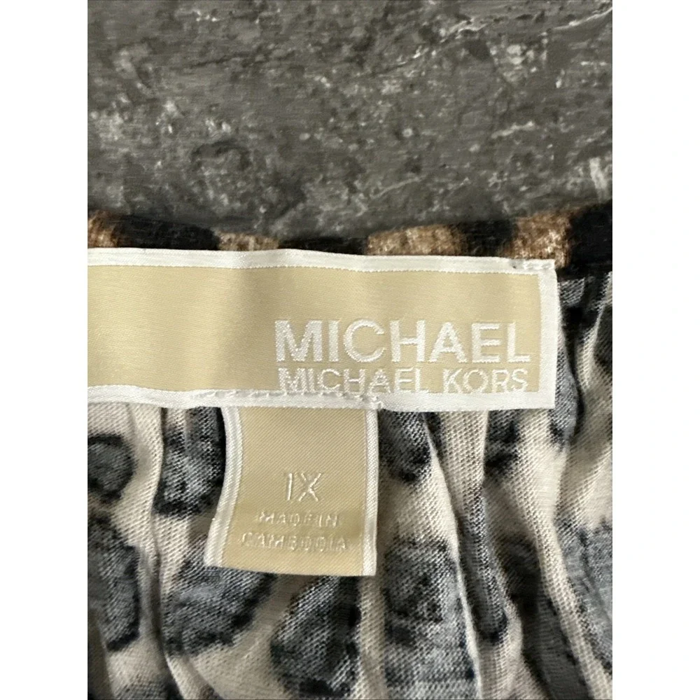 Michael Kors Womens Leopard Print Round Neck Elastic Waist Cotton Modal‎ Sz 1X